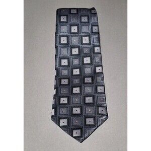 SINIO Men's Silk Tie Blue Gray Silver Geometric Square Pattern Necktie Formal